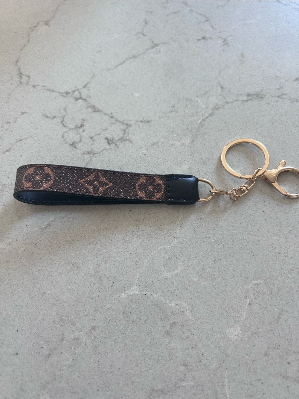 Luxury Monogram Brown Leather Wristlet Keychain